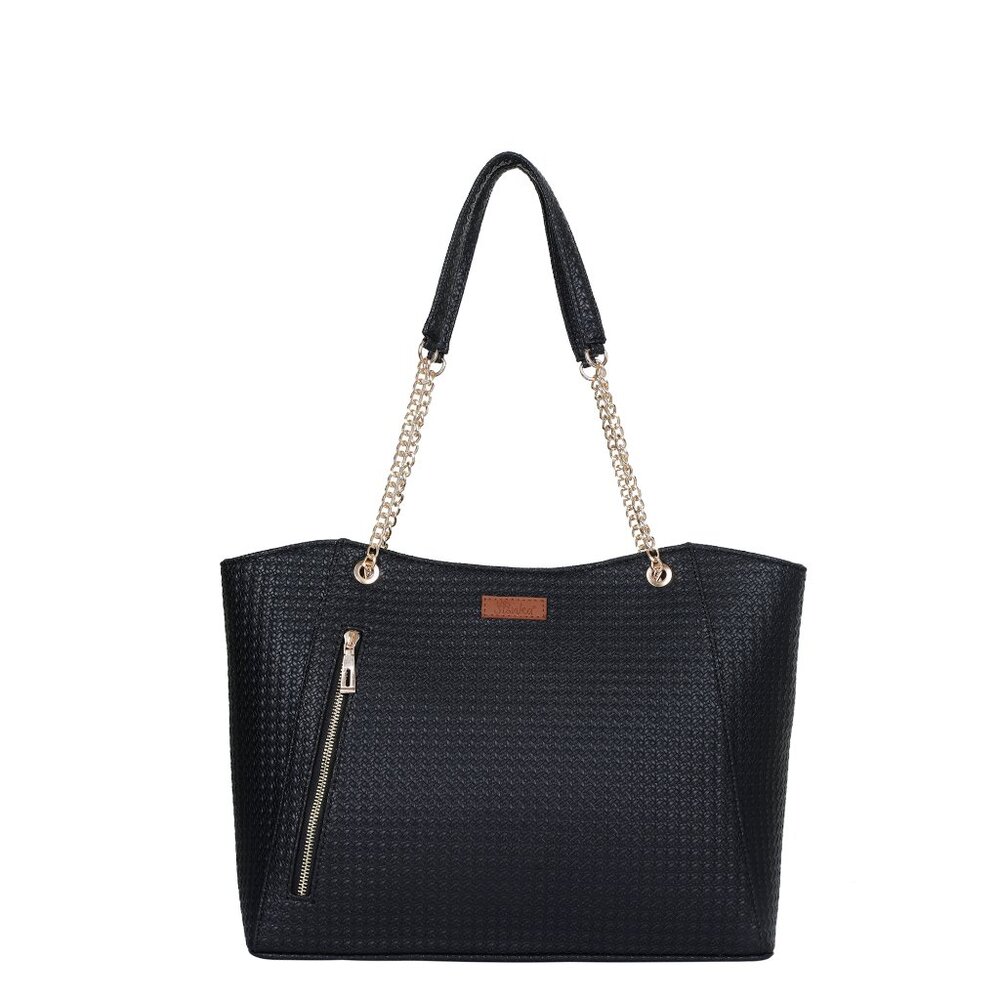 Women's Vegan Leather Black Satchel Bag – Sling Shoulder Tote Bag